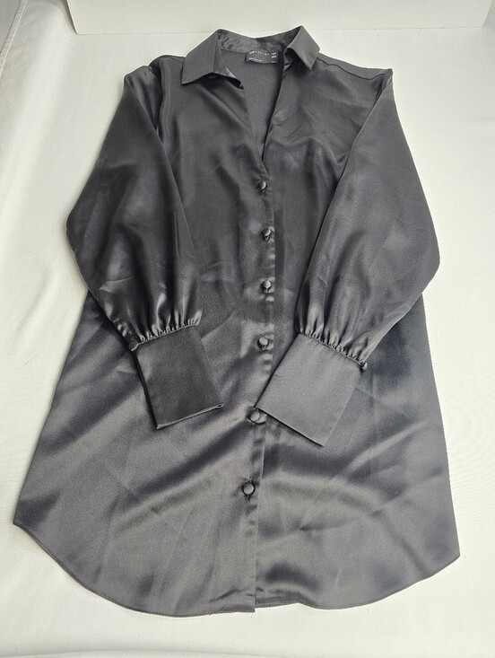 ASOS Dresses & Skirts - Asos Design Black Satin Shirt Dress Button Up Size 4